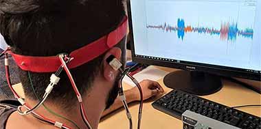 EXG hardware being used on a person